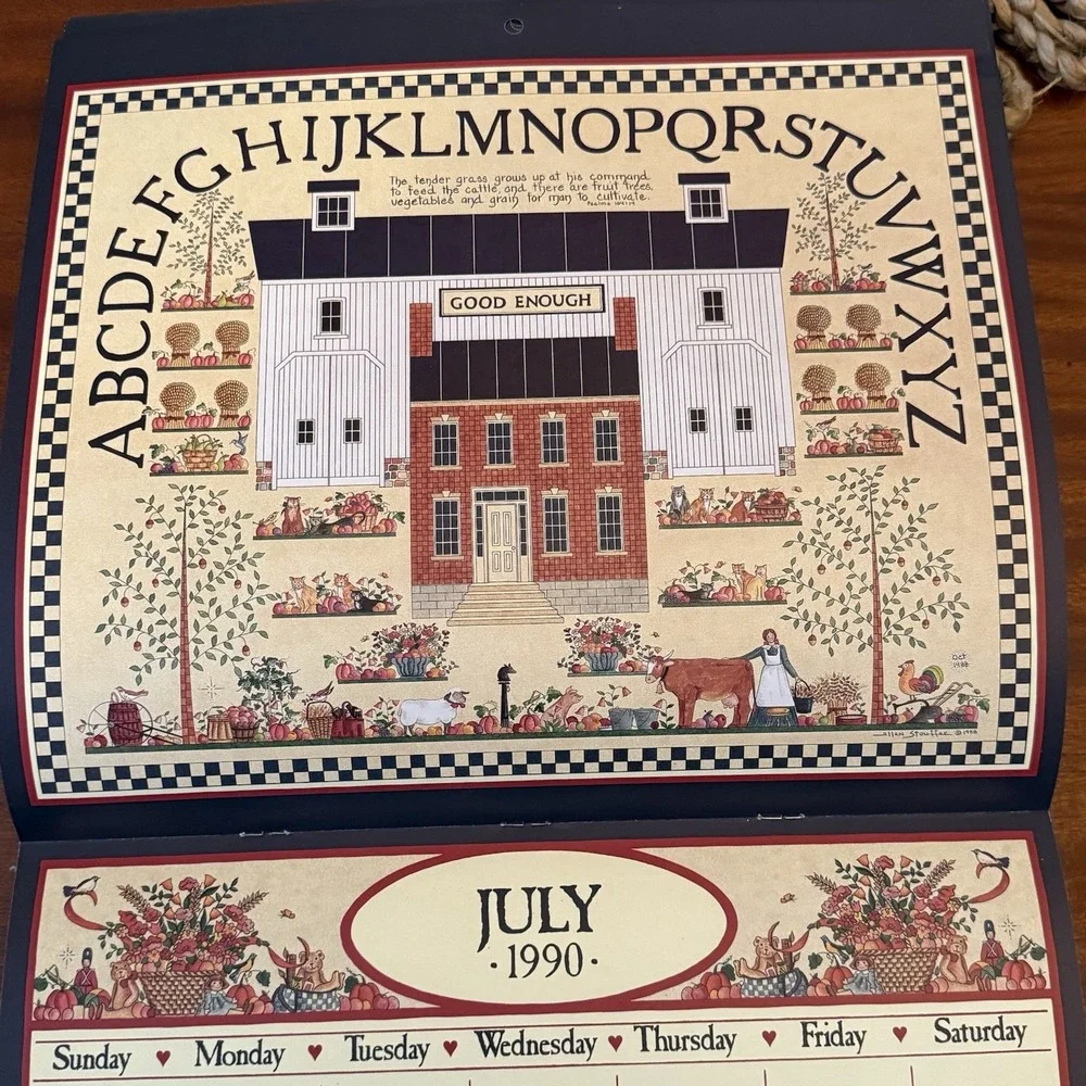 1990 Country Sampler Calendar – 12x12‎ – Folk Art Cottagecore Grannycore